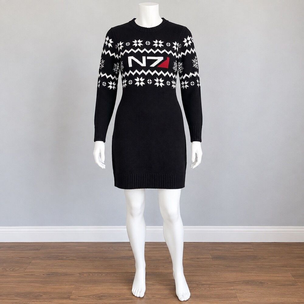 BioWare Mass Effect N7 Holiday Sweater Dress Womens Large L Fair Isle Knit Rare